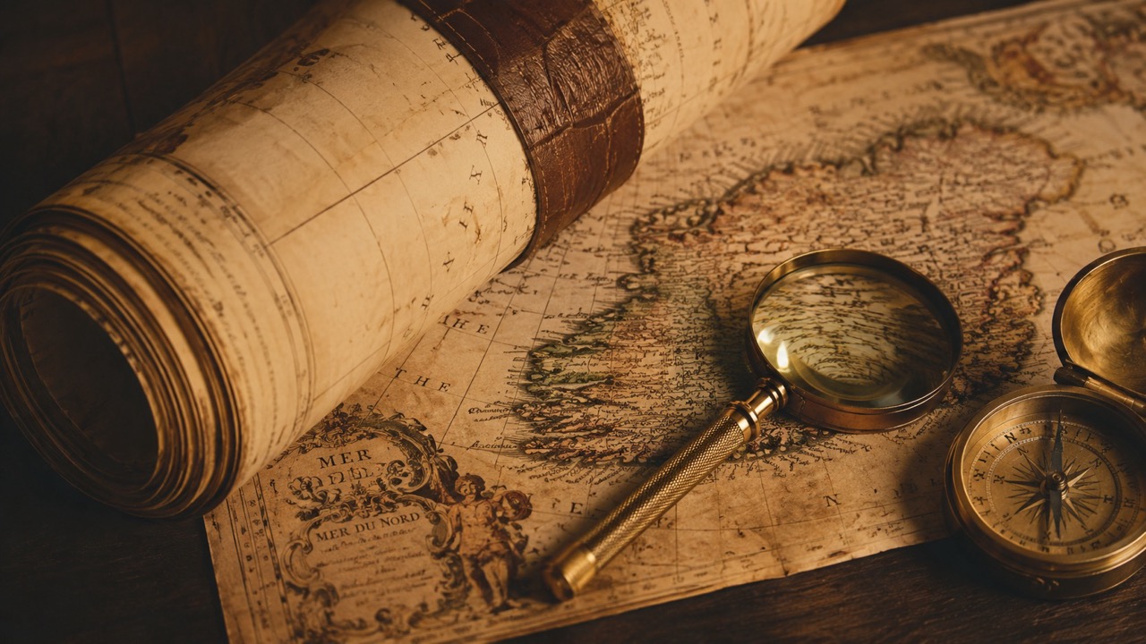 Antique Map with Compass and Magnifier Large The Socialites