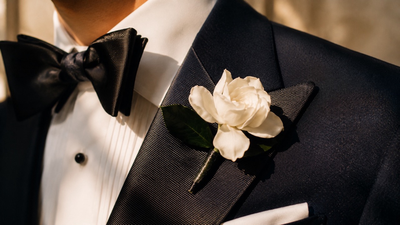 Black Tie Detail Lapel and Boutonniere Large The Socialites