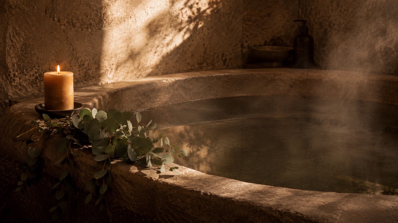 Deep Stone Bath Steam and Candlelight Large The Socialites