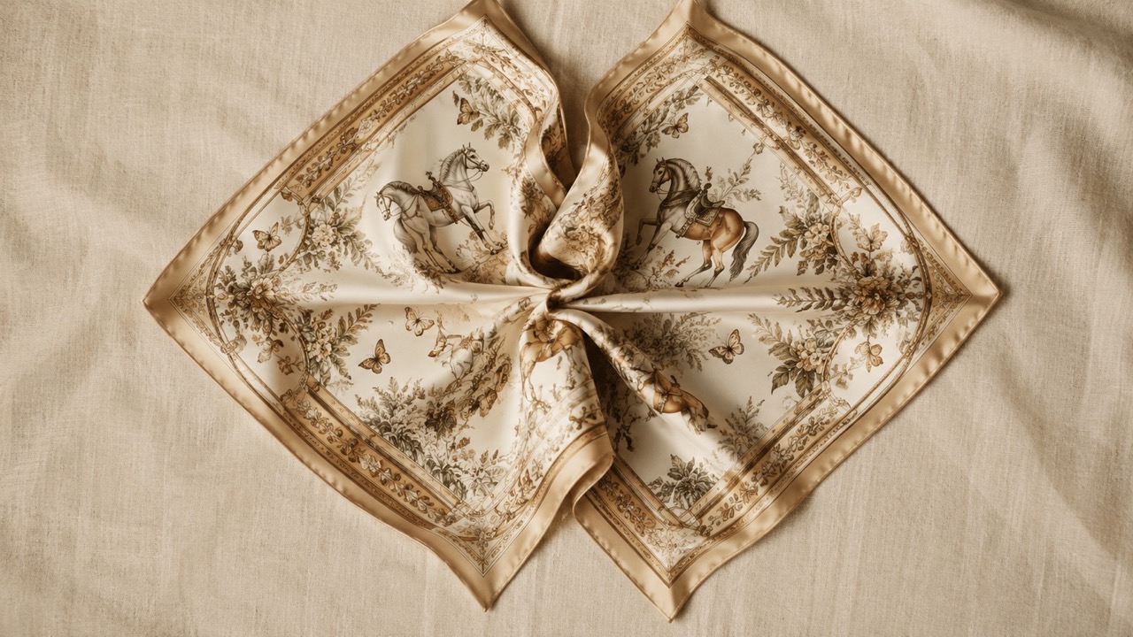 From Silk Cocoon to Style Icon: The Silk Scarf's Timeless Trek 1 - The Socialites Heritage Silk Scarf Overhead Editorial Large The Socialites